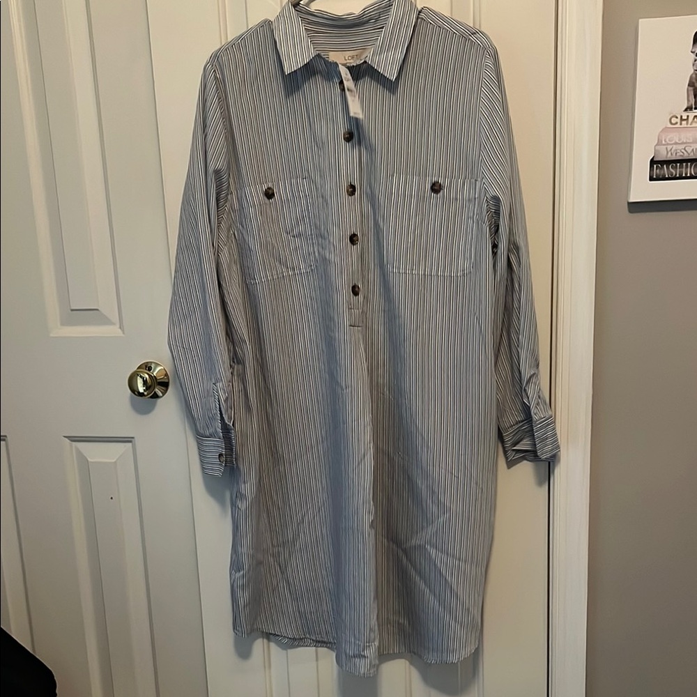 NWT Loft Women’s Blue Striped Button-Up Dress